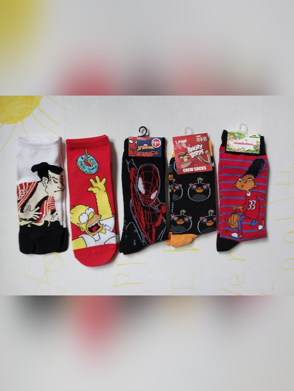 Samurai, Simpsons, Spider-Man, Angry Birds, Gerald Crew Socks - Men